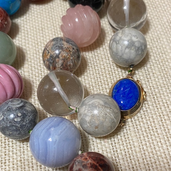 Multicolor assorted natural gemstone large individually knotted bead Necklace - Picture 7 of 16